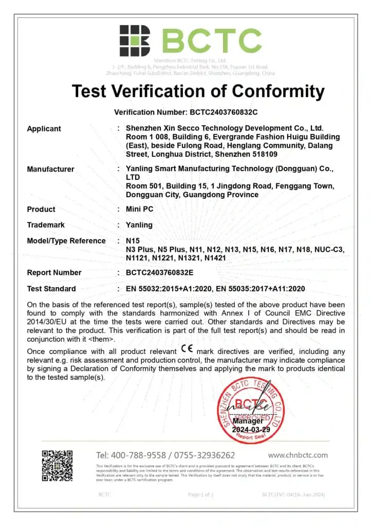 CE certificates — BCTC2403760832C